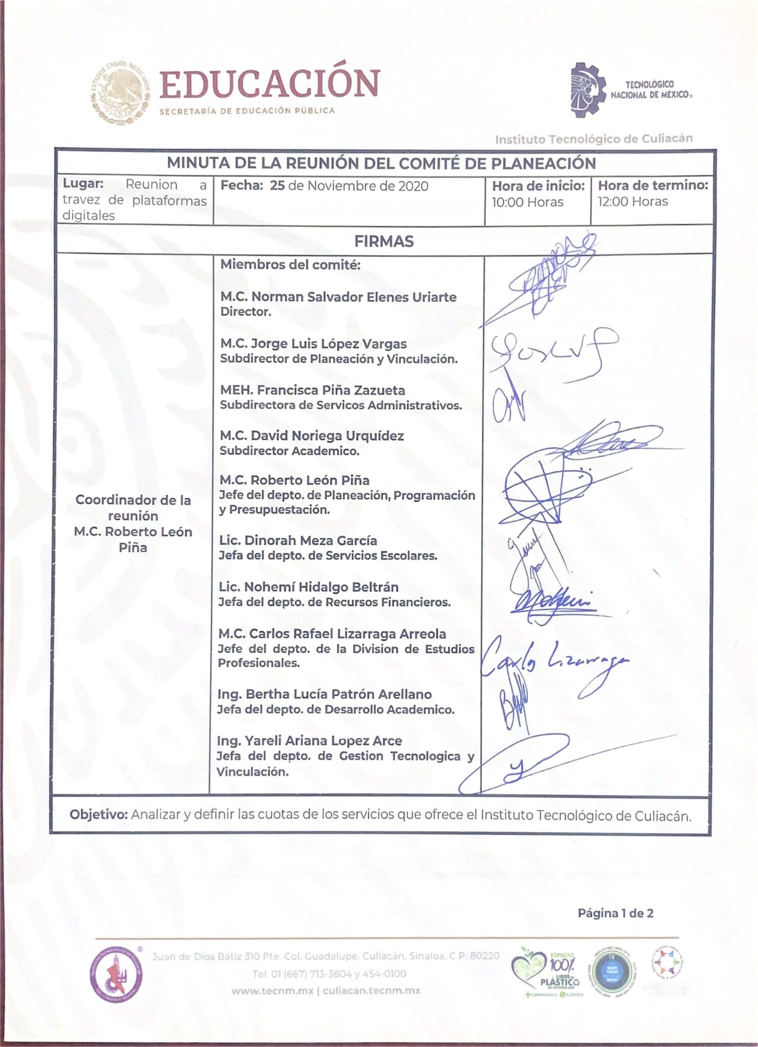 Minuta de la reunión del comité de planeación