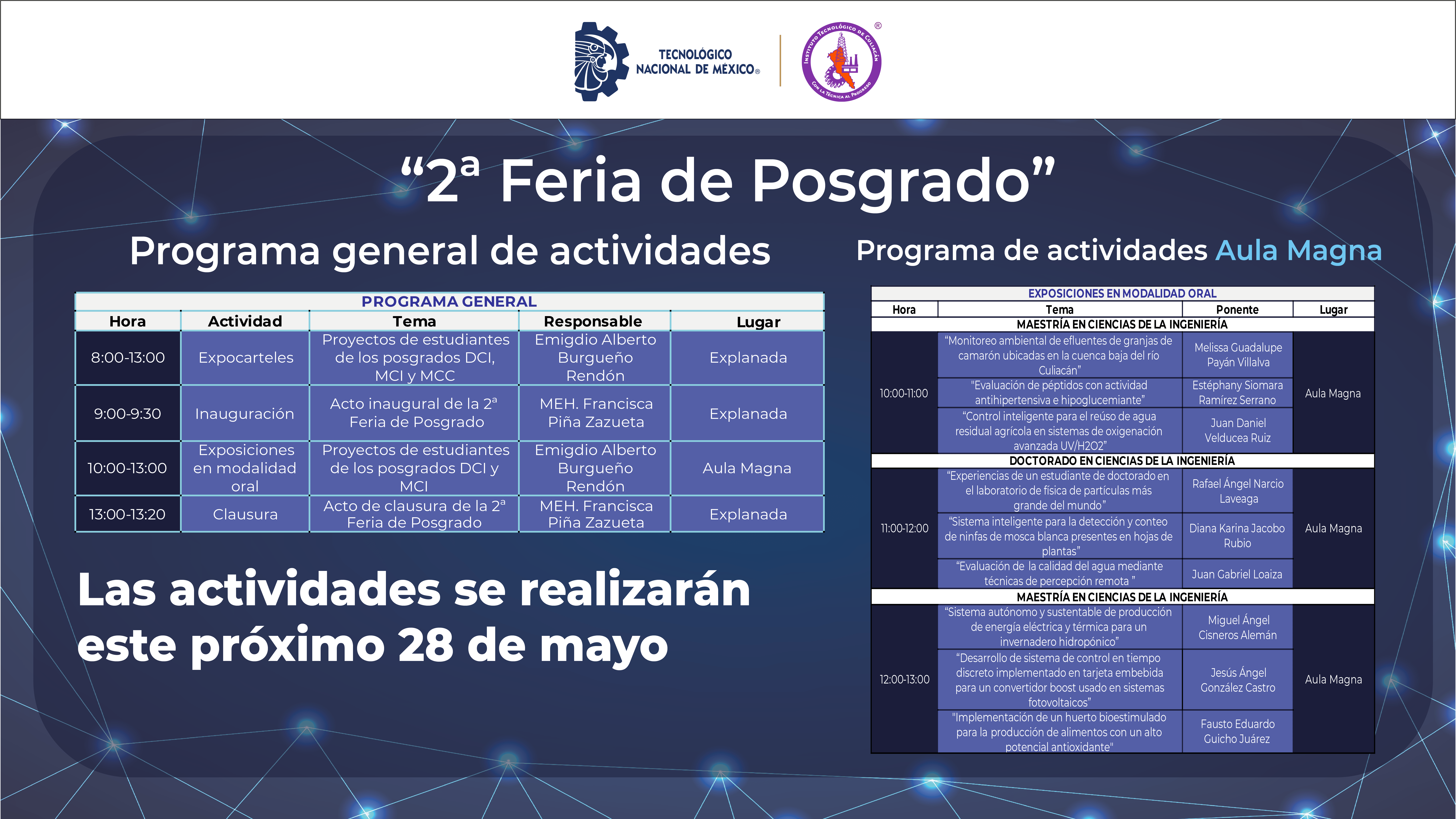 Programa de actividades de la 2ª Feria de Posgrado