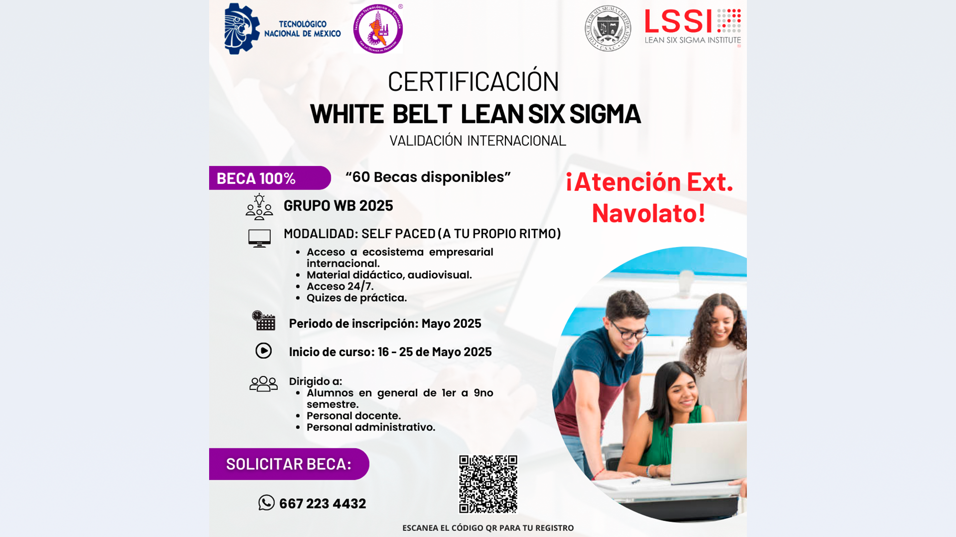 60 becas exclusivas para la Extensión Navolato en certificación White Belt Lean Six Sigma
